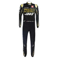 Romain Grosjean 2019 Haas F1 race suit in black with gold accents and white detailing with sponsor logos