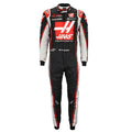 Romain Grosjean 2020 Haas F1 race suit in black with red chest panel and white side accents with sponsor logos