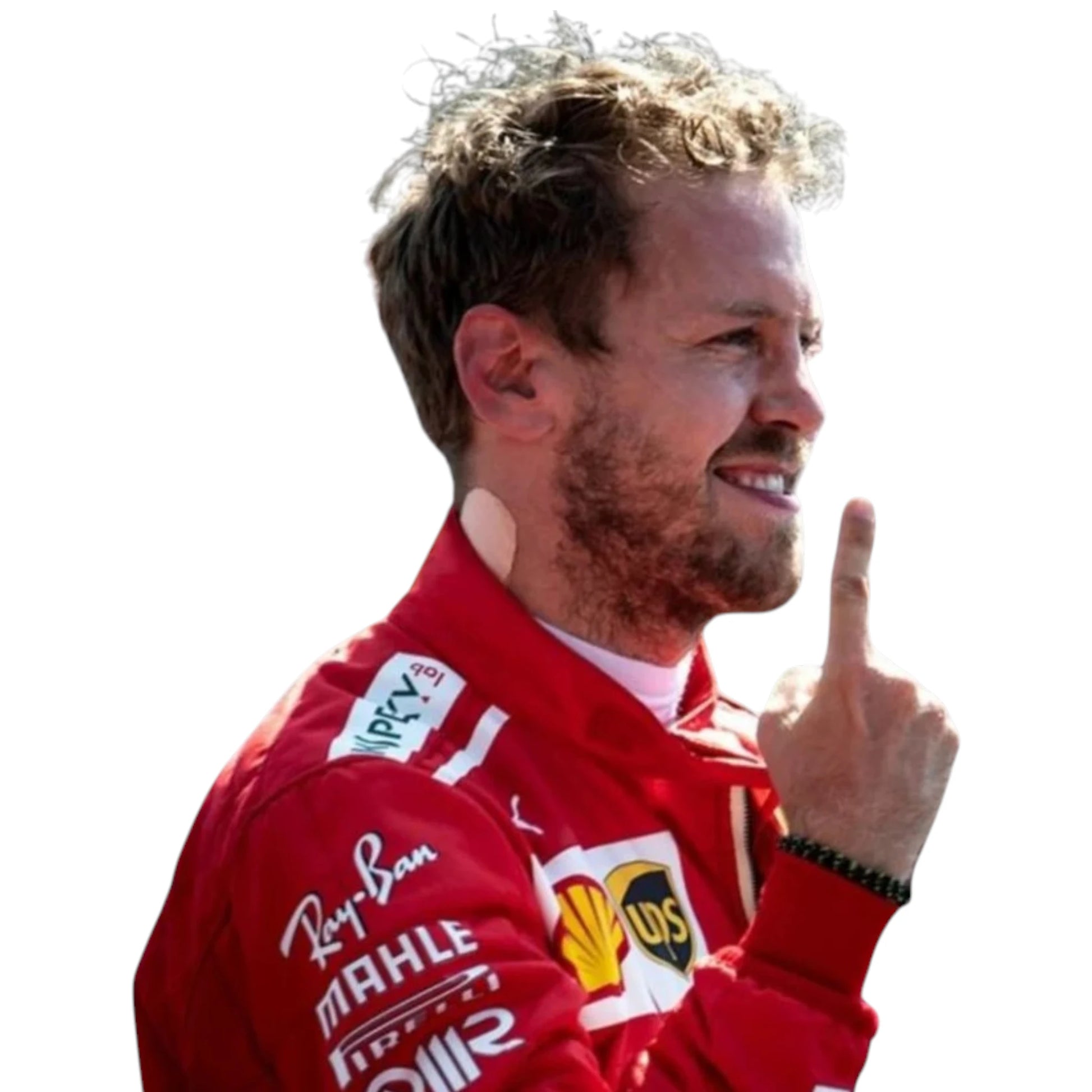 Sebastian Vettel 2017 Ferrari F1 Racing Suit featuring iconic red Ferrari racing graphics and authentic sponsor detailing