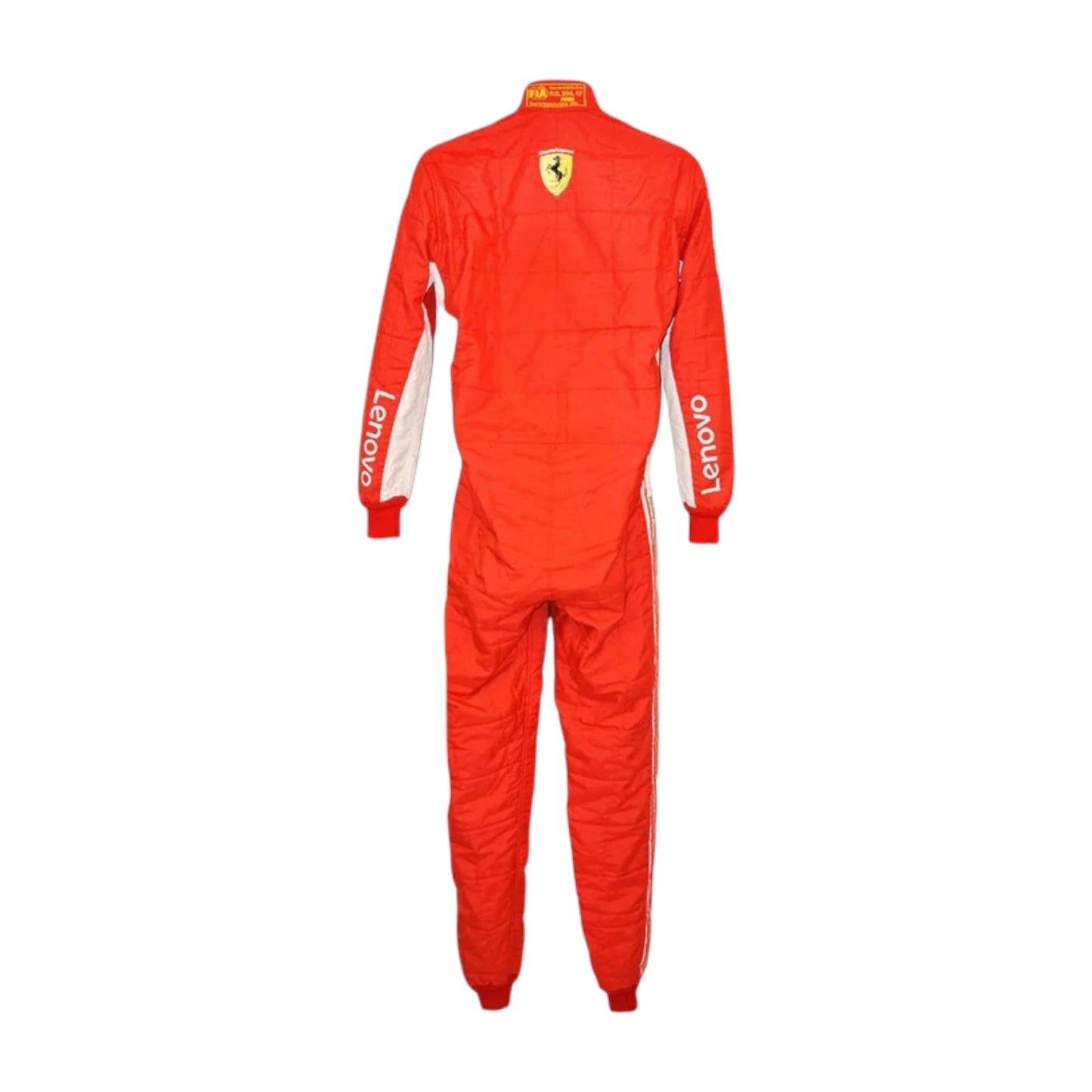 Sebastian Vettel 2018 Ferrari F1 Racing Suit featuring iconic red Ferrari racing graphics and authentic sponsor detailing