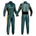 Sebastian Vettel 2022 Aston Martin F1 race suit in green with yellow accents and sponsor logos with detailed back wing design