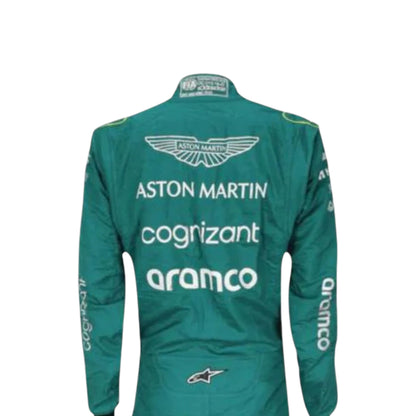 Sebastian Vettel 2022 Aston Martin F1 race suit in green with lime accents and sponsor logos