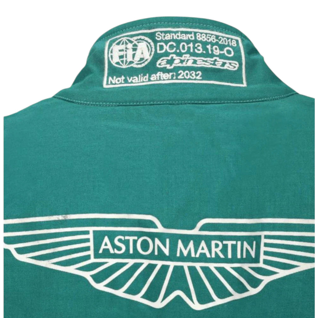 Sebastian Vettel 2022 Aston Martin F1 race suit in green with lime accents and sponsor logos