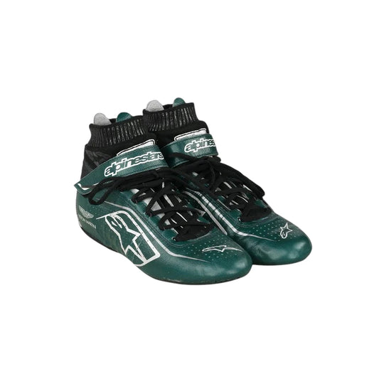 Sebastian Vettel 2022 Aston Martin F1 racing shoes featuring green and black Aston Martin branding with motorsport detailing