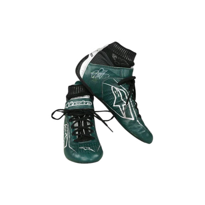 Sebastian Vettel 2022 Aston Martin F1 racing shoes featuring green and black Aston Martin branding with motorsport detailing