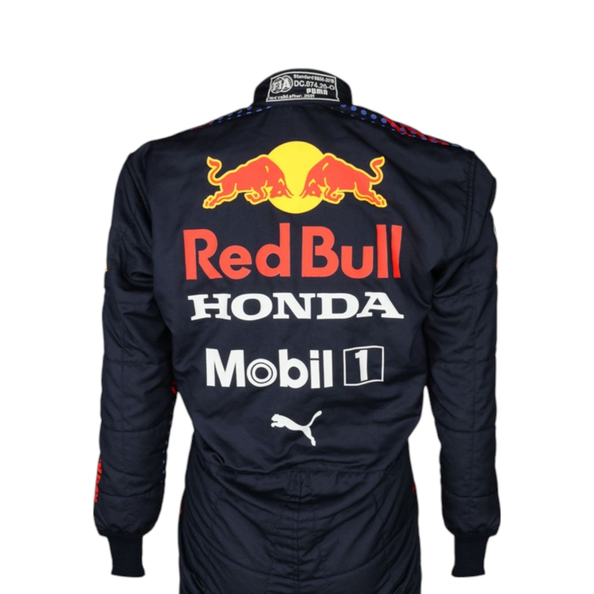 Sergio Perez 2021 Red Bull F1 race suit in navy blue with Red Bull and sponsor branding