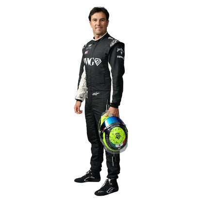 Sergio Perez 2026 Cadillac F1 race suit in black with white accents and sponsor logos