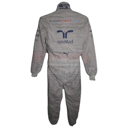 Valtteri Bottas 2014 Williams F1 race suit white suit with Martini Racing blue and red stripes and team sponsor logos