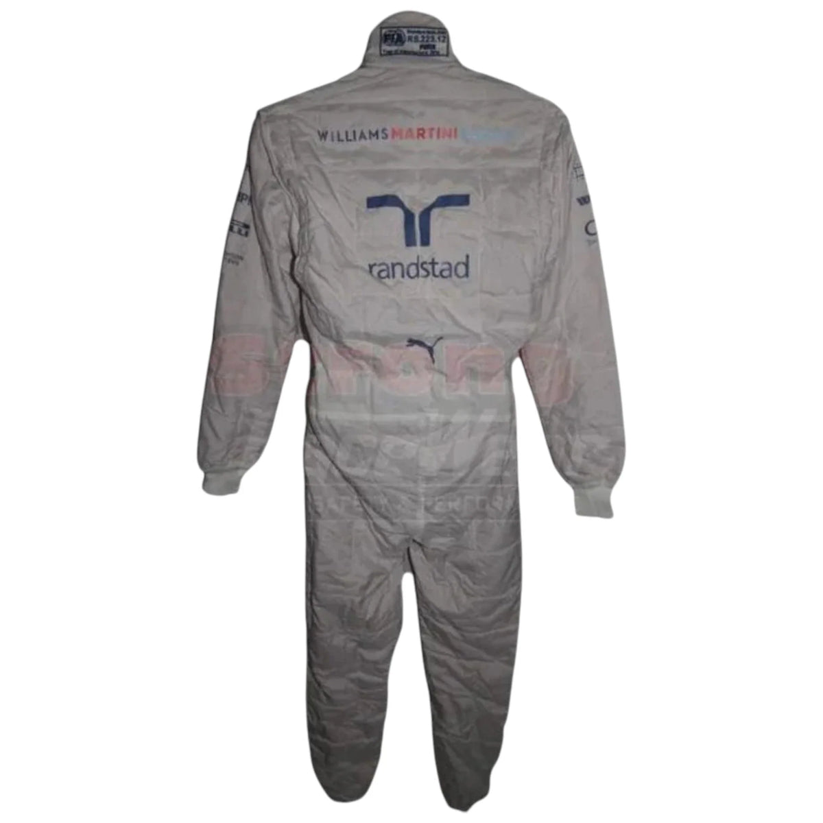 Valtteri Bottas 2014 Williams F1 race suit white suit with Martini Racing blue and red stripes and team sponsor logos