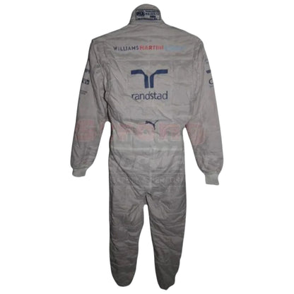 Valtteri Bottas 2014 Williams F1 race suit white suit with Martini Racing blue and red stripes and team sponsor logos