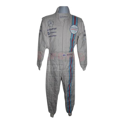 Valtteri Bottas 2014 Williams F1 race suit white suit with Martini Racing blue and red stripes and team sponsor logos