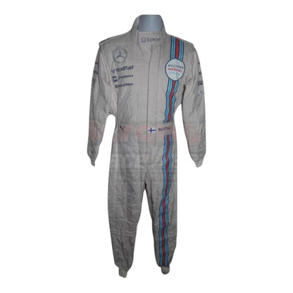 Valtteri Bottas 2014 Williams F1 race suit white suit with Martini Racing blue and red stripes and team sponsor logos