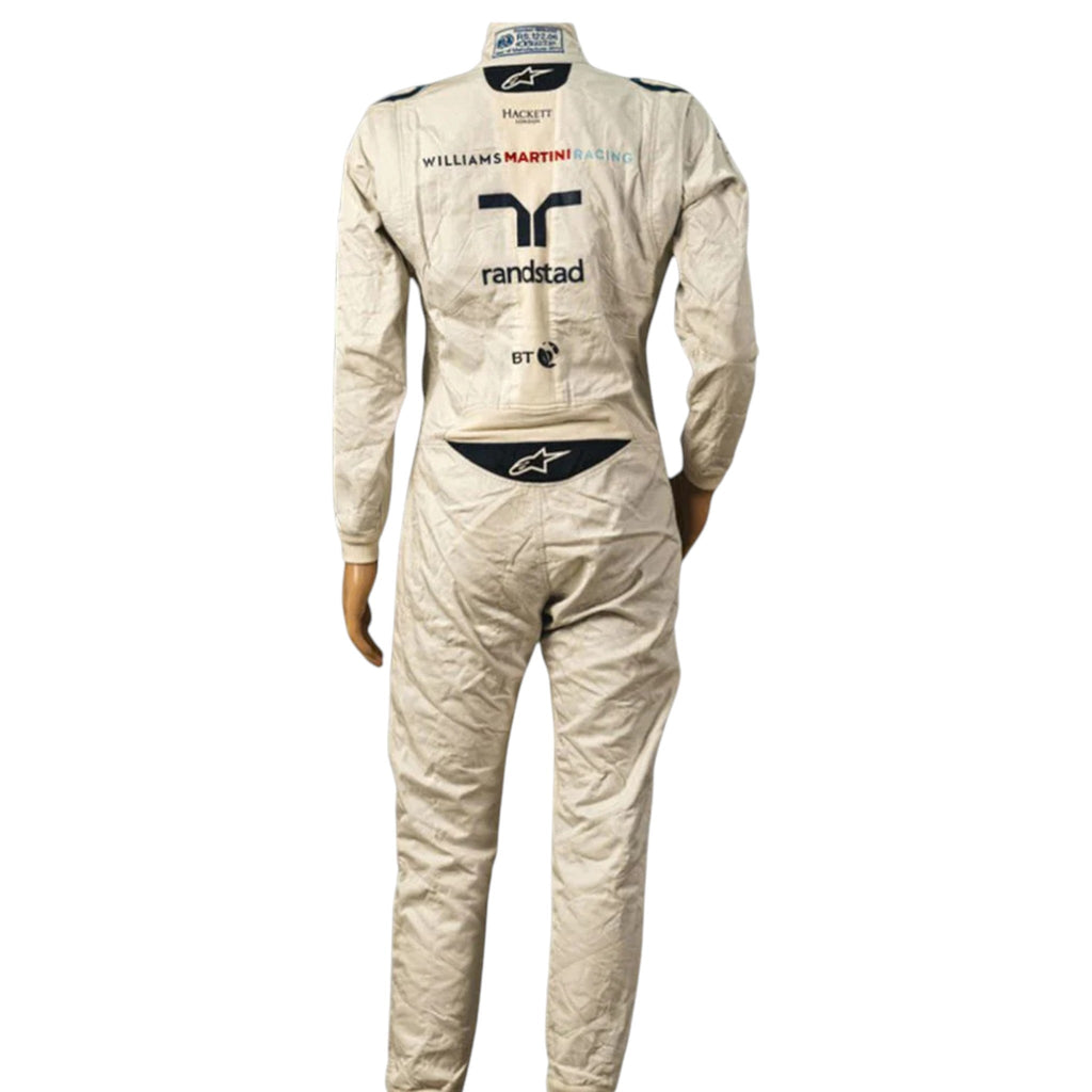 Valtteri Bottas 2015 Williams F1 race suit in white with navy blue accents and Martini racing stripes featuring sponsor logos