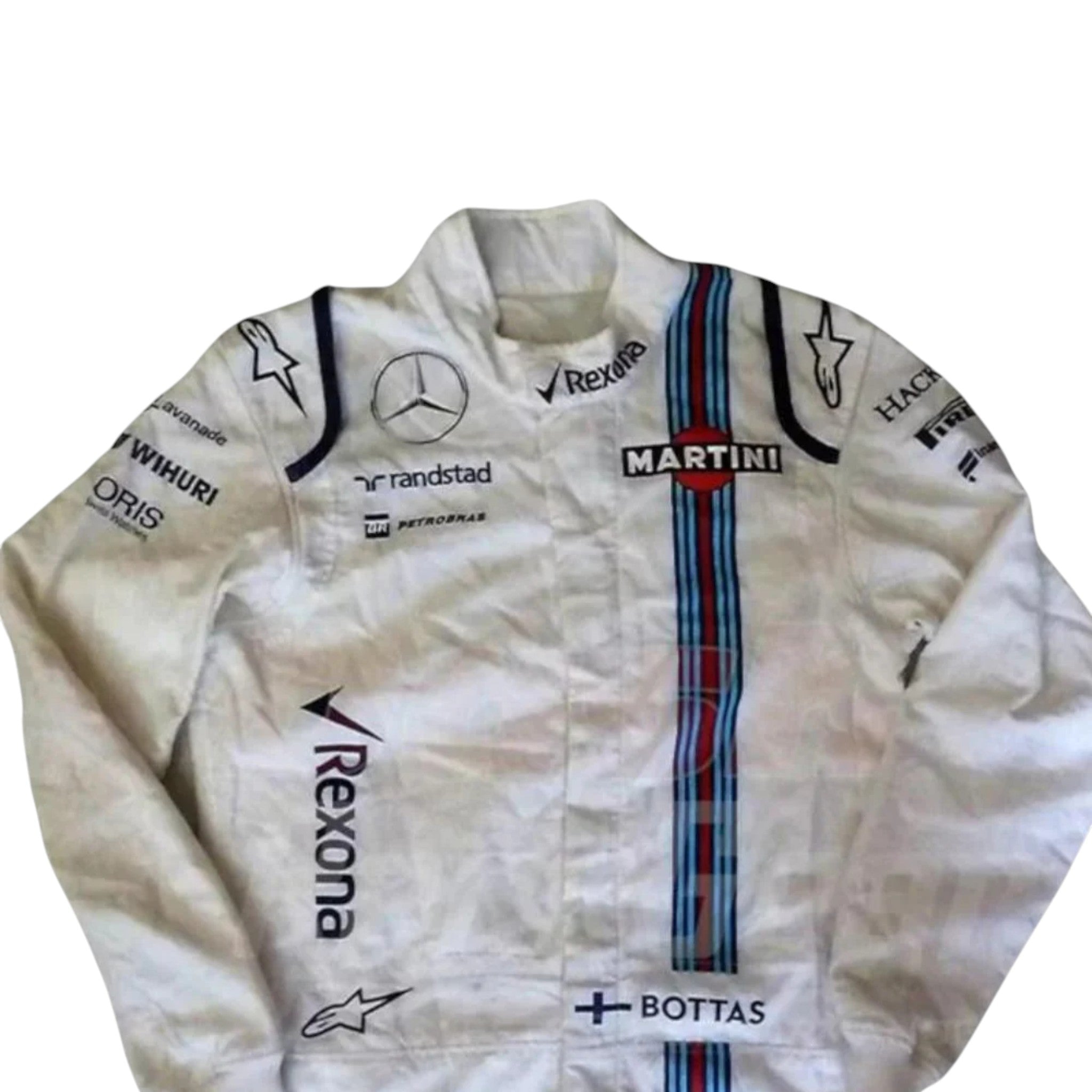 Valtteri Bottas 2016 Williams F1 race suit in white with Martini Racing stripes and sponsor logos