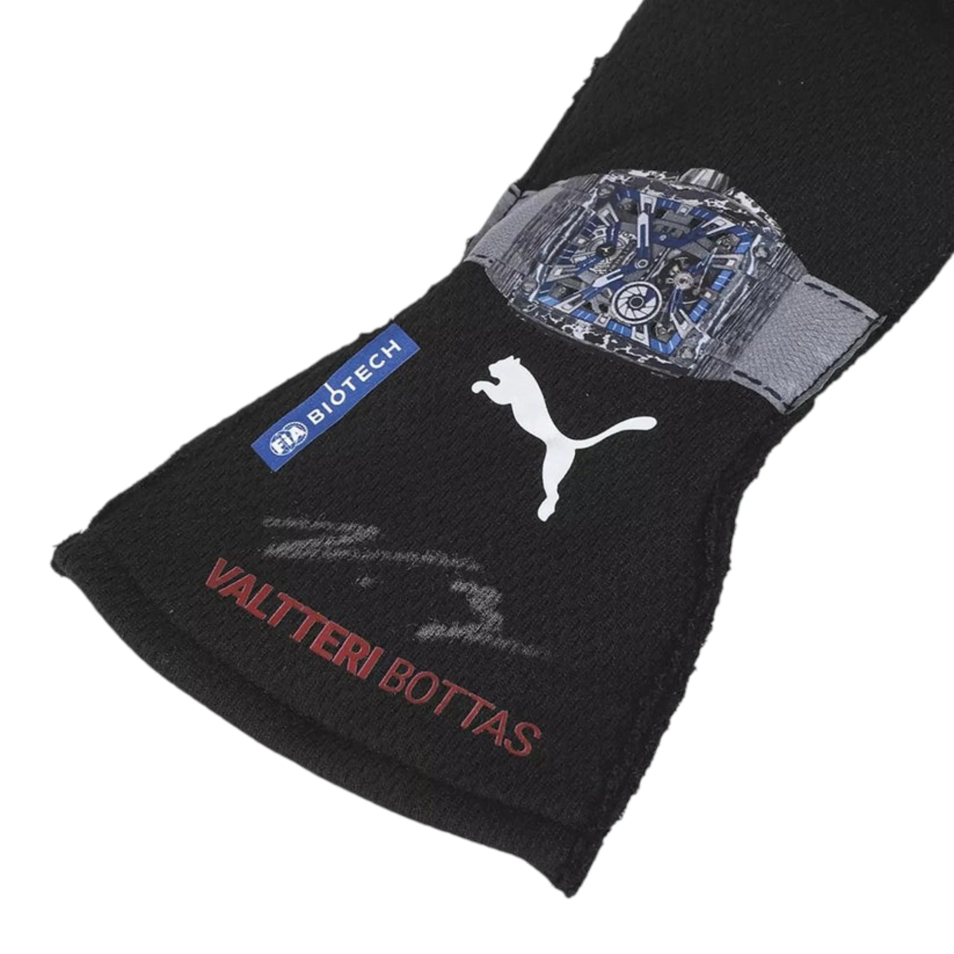 Valtteri Bottas 2023 Alfa Romeo F1 Racing Gloves in black with Alfa Romeo sponsor logos and premium motorsport detailing