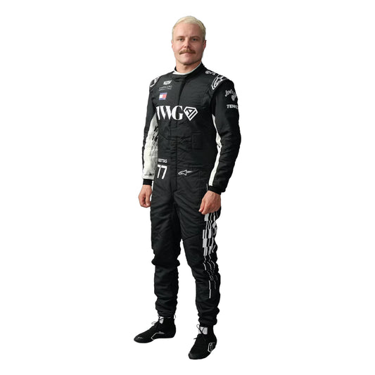 Valtteri Bottas 2026 Cadillac F1 race suit in black with white accents and sponsor logos