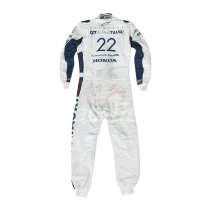 Yuki Tsunoda 2021 AlphaTauri F1 race suit in white and navy blue with sponsor logos