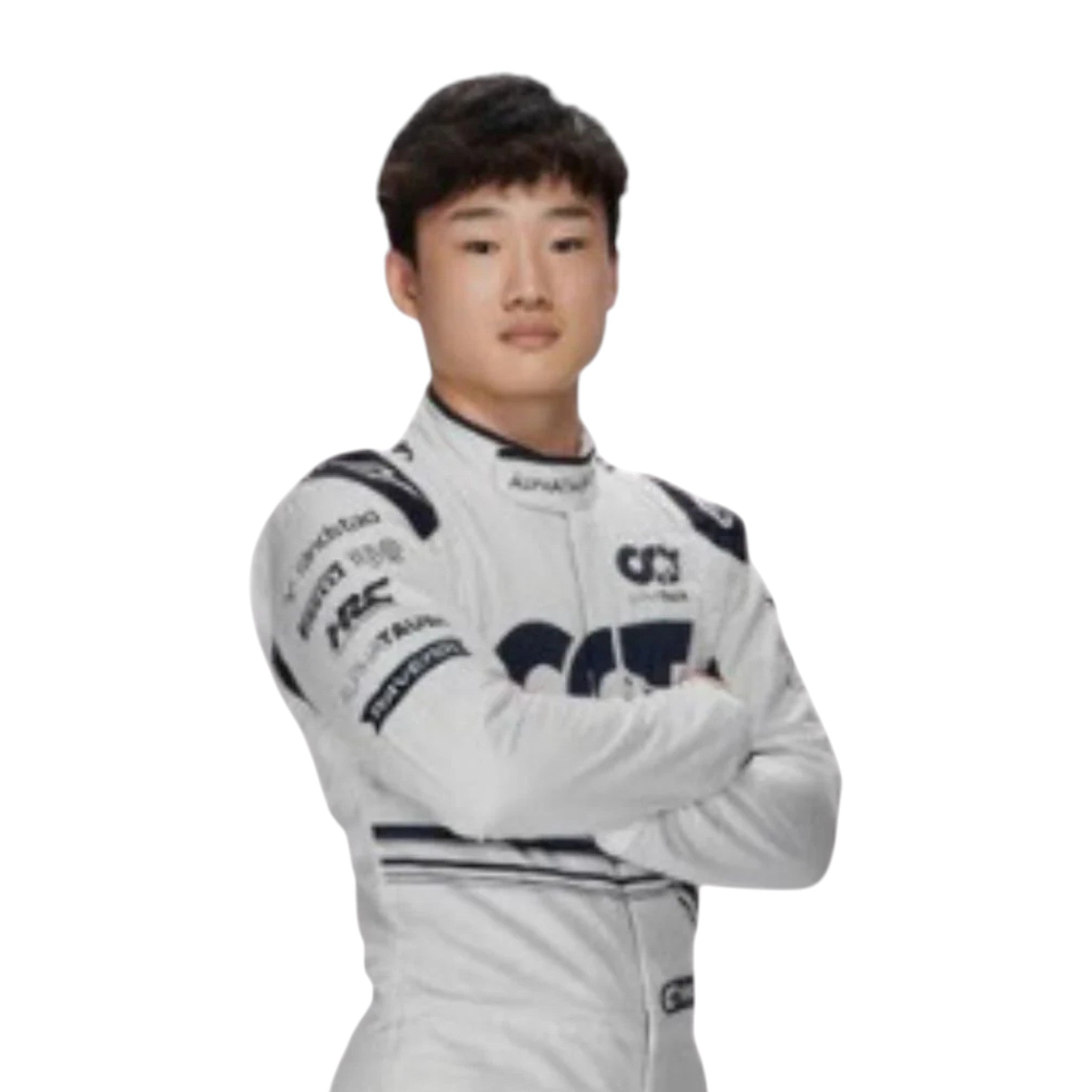 Yuki Tsunoda 2022 AlphaTauri F1 race suit in white and navy blue with sponsor logos