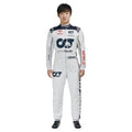 Yuki Tsunoda 2023 AlphaTauri F1 race suit in white with navy blue detailing and sponsor logos