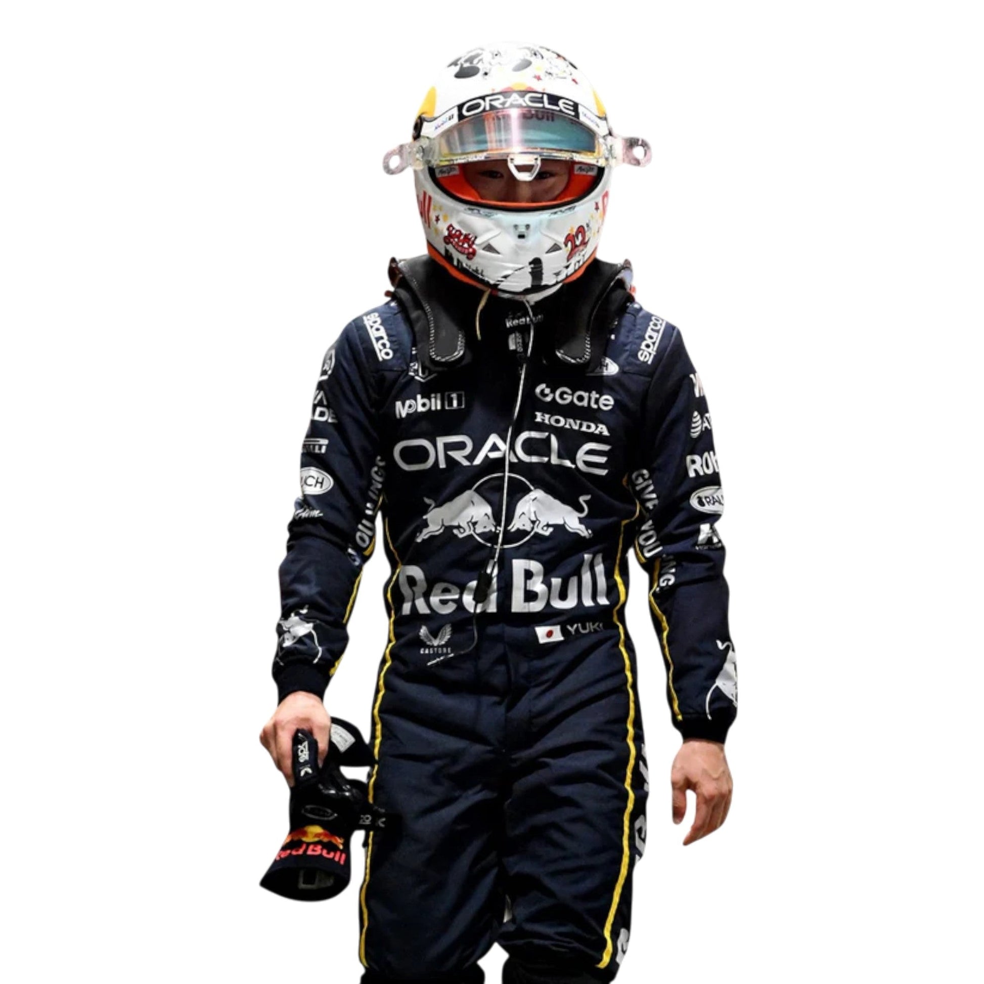 Yuki Tsunoda 2025 Red Bull Las Vegas GP F1 race suit with special Las Vegas themed design and sponsor logos