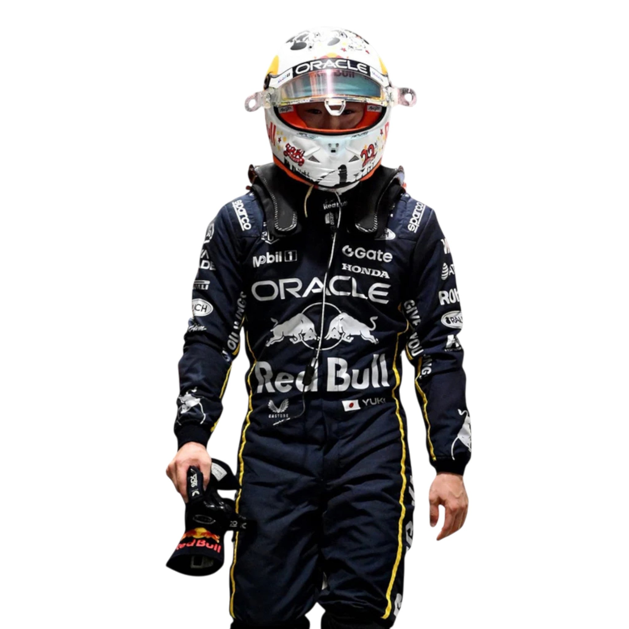 Yuki Tsunoda 2025 Red Bull Las Vegas GP F1 race suit with special Las Vegas themed design and sponsor logos