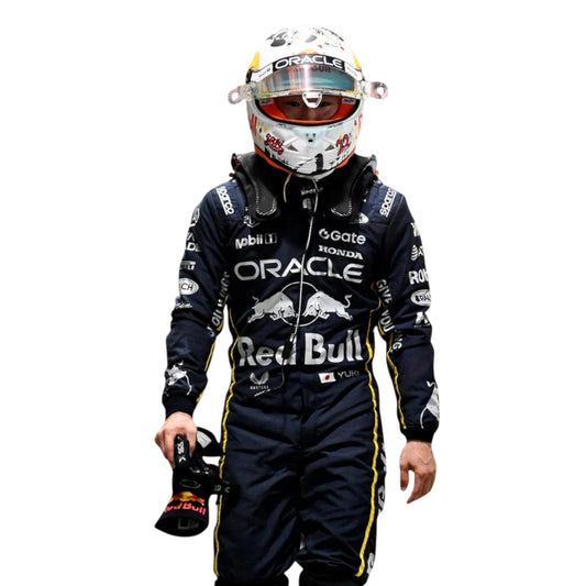 Yuki Tsunoda 2025 Red Bull Las Vegas GP F1 race suit with special Las Vegas themed design and sponsor logos