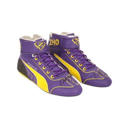 Zhou Guanyu 2023 Alfa Romeo Mexico GP F1 racing shoes featuring purple colour with Mexico Grand Prix detailing