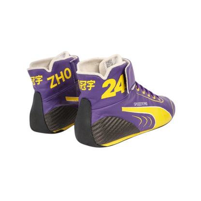 Zhou Guanyu 2023 Alfa Romeo Mexico GP F1 racing shoes featuring purple colour with Mexico Grand Prix detailing
